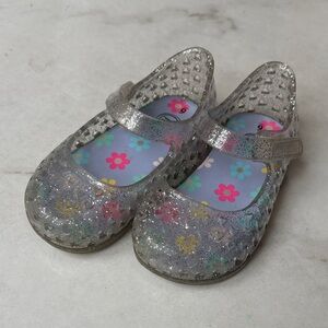 Wonder Nation Sparkly Glitter Silver Kids Jelly Dress Shoes size 6 Toddler Girl